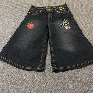 Old Skool Jeans Womens Size 11/12 Blue Embroidered Hip Hop Baggy Wide Leg Grunge